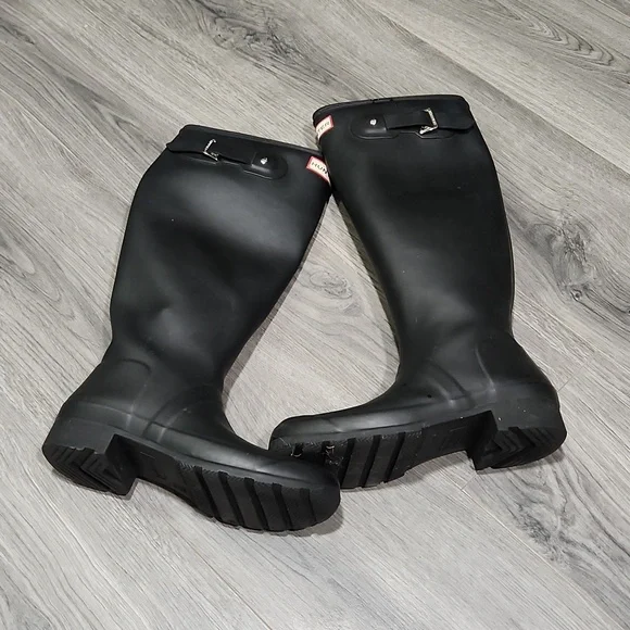 Matte Black Original Hunter Tall Knee High Rubber Rain Boots - Picture 2 of 10